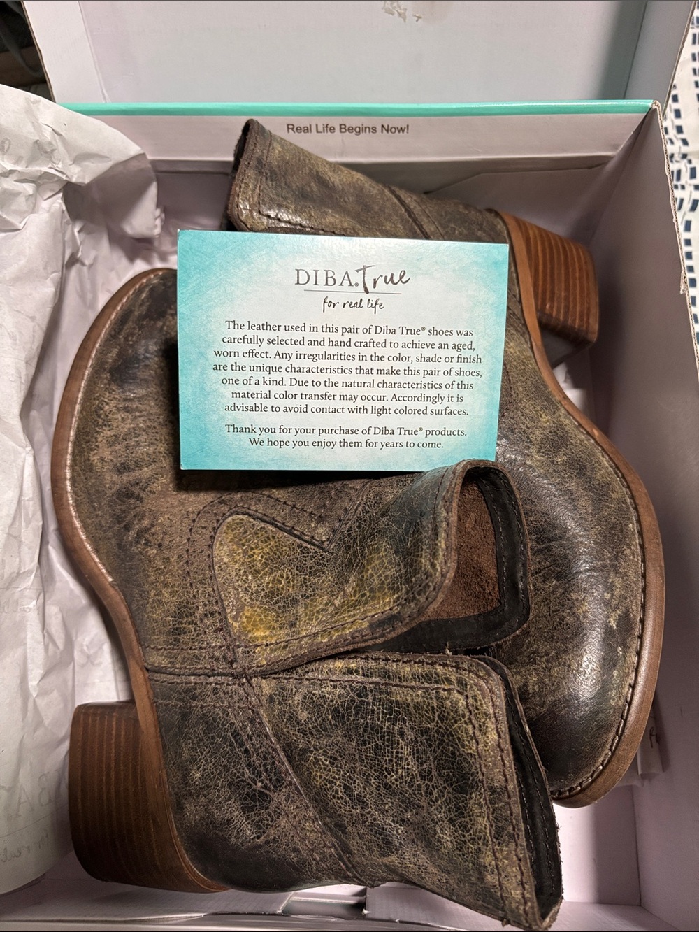 DIBA True Women's Distressed Olive Leather Ankle Boots - Picture 11 of 11